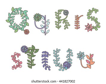 Vector Collection of Detailed Succulent or Cactus Letters and Alphabet