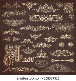 Vector collection of detailed vintage borders, ornaments and elements of decoration