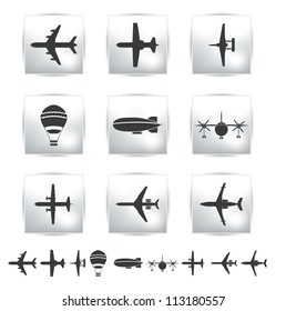 Vector collection different airplane and gray silhouettes. Set
