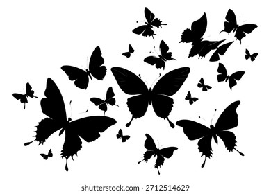 Vector collection of different butterfly species in silhouette style