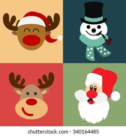 Vector collection of different Christmas figures / Santa Claus, Reindeer, Snowman / Christmas vector illustration set