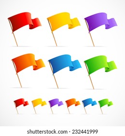 Vector Collection of different color flags pins isolated