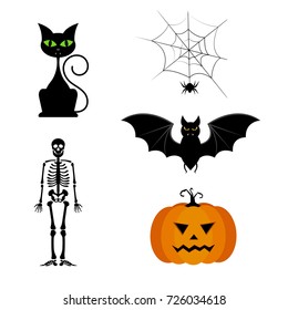 Vector collection of different cute black Halloween silhouettes