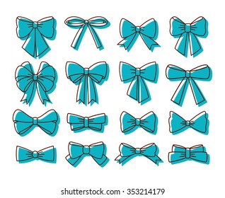 Vector collection of different cute bows  designed for Valentine's Day, birthday or another holiday.  Set for personalized gifts in blue color 