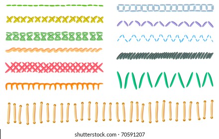 Vector collection of different form and color stitches