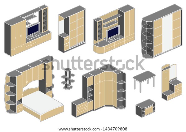 Vector Collection Different Furniture Elements Wall Stock