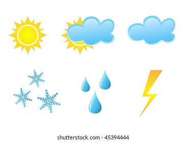 Vector collection of different glossy  weather icons on white background