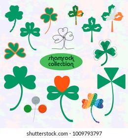 Vector collection of different kind of shamrock - irish symbol of St Patrick Day.