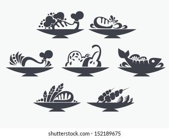 vector collection of different  meat, BBQ and other food signs, symbols and icons