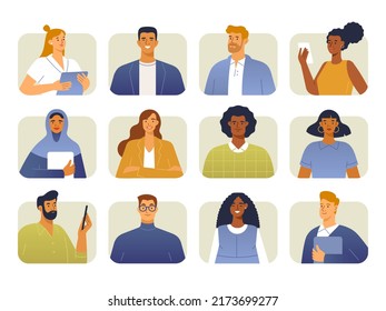 Vector collection of different people. Male and female business characters of variation nationalities and professions. Modern, trendy illustration in flat design. Isolated on white. 