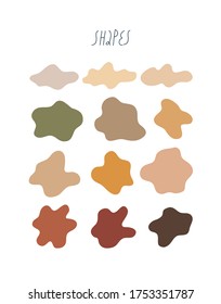 Vector collection of different shapes in natural shades. Abstract shapes for decoration.  Figures illustration set.