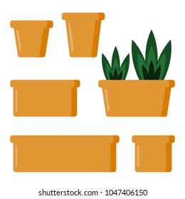 Vector collection of different sized flower pots.  Isolated flower pot set on white background.