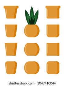 Vector collection of different sized flower pots.  Isolated flower pot set on white background.