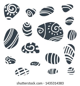 Vector collection of different stones and rocks with ornaments.  Element of nature