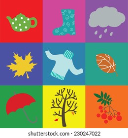 Vector collection of different symbols autumn