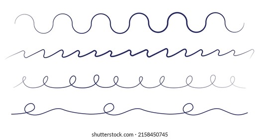 Vector collection of different thin line wide and narrow wavy line. Big set of wavy - curvy and zig zag - criss cross horizontal lines. Graphic design elements variation dotted line and solid line.