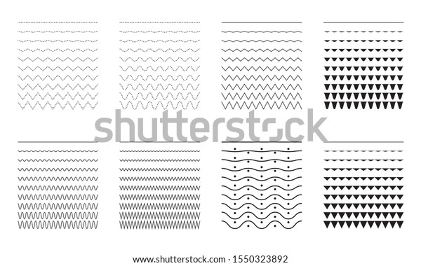 Vector collection of different thin line wide and narrow\
wavy line. Big set of wavy - curvy and zig zag - criss cross\
horizontal lines. Graphic design elements variation dotted line and\
solid line. 