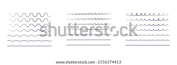 Vector collection of different thin line wide and\
narrow wavy line. Big set of wavy - curvy and zig zag - criss cross\
horizontal lines. Graphic design elements variation dotted line and\
solid line.