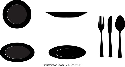 A vector collection of dinner plate positions and cutlery for artwork compositions
