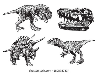Vector collection of dinosaurs isolated on white, graphical elements,paleontology