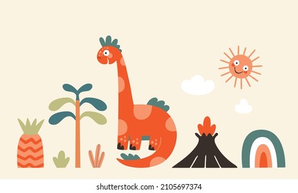 vector collection dinosaurs and plants. dinosaur illustration - clipart set of cartoon animals. Characters for children's room and postcards.