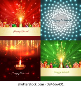 colección vectorial de fondo diwali con hermosa ilustración diya y crackers