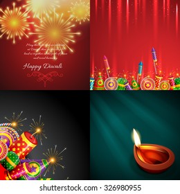 colección vectorial de fondo diwali con hermosa ilustración diya y crackers