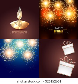 colección vectorial de fondo diwali con ilustración de fuegos artificiales