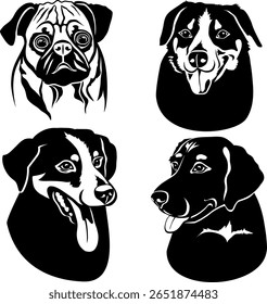 A vector collection of dog silhouettes on a white background