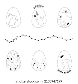 Vector - Collection doodle of cute black and white eggs on easter season. Clip art, bundle. Outline image. Simple style.