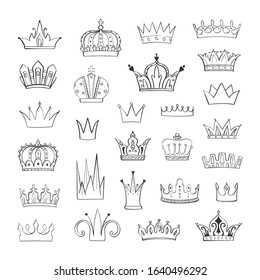 Vector collection of doodle drawings of the crown of different types