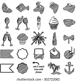Vector Collection of Doodle and Scribble Style Wedding or Engagement Icons