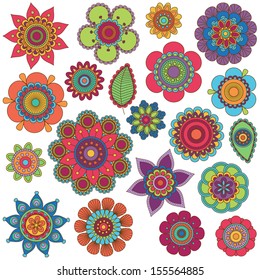 Vector Collection of Doodle Style Flowers or Mandalas