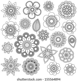 Vector Collection of Doodle Style Flowers or Mandalas