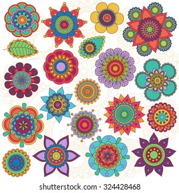 Colección vectorial de flores o manadas de estilo doodle