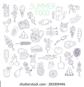 vector collection of doodle summer food isolated on white background