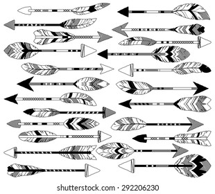 Vector Collection of Doodle Tribal Feather Arrows