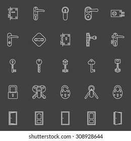 Vector collection of door, key, door lock icons - white thin line symbols