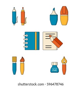 Vector collection of drawing and writing tools. Flat style