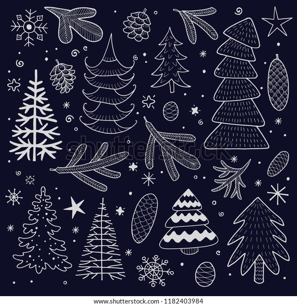 Vector Collection Drawings Christmas Trees Cones Stock Vector (Royalty ...