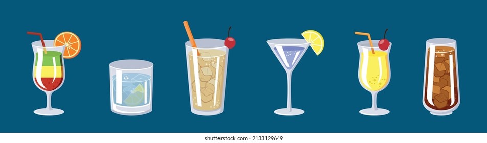 Vector Collection Of Drinks Stickers. Coctail And Drink Menu Illustrations For Bar Card, Price List