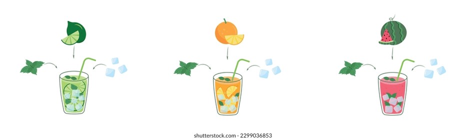 Vector collection of drinks stickers. Coctail and drink menu illustrations for bar card, price list