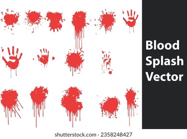 Vector collection of dripping blood different gore splashes, drops and trail isolated on background