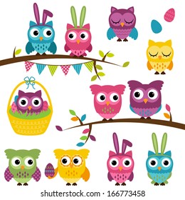 Vector Collection of Easter and Spring Themed Owls