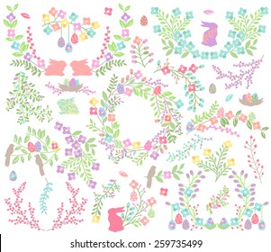 Vector Collection of Easter and Spring Themed Florals, Flowers and Laurels