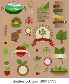 Vector Collection of eco and bio labels, badges, ribbons and icons