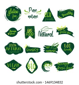 Vector collection of eco, bio, nature and organic leaves and plants emblems, elements, frames and logo.