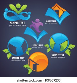 vector collection of eco friendly symbols and icons on dark background