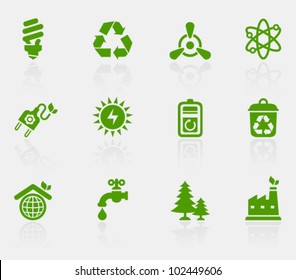 Vector collection of ecological icons, set 2. Image contains transparency effect in reflections and can be placed on every surface. EPS 10