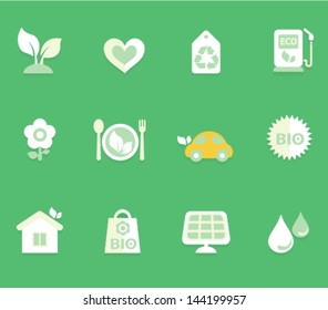 Vector collection of ecological icons, set 1. Image contains transparency effect in reflections and can be placed on every surface